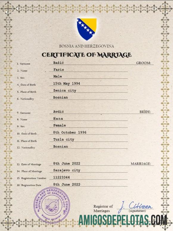 Para baixar modelo PSD de certidão de casamento da Bósnia e Herzegovina,